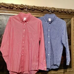 Pair of Brooks Brothers Checkered and Stripped Button Down Shirts - Sz Med